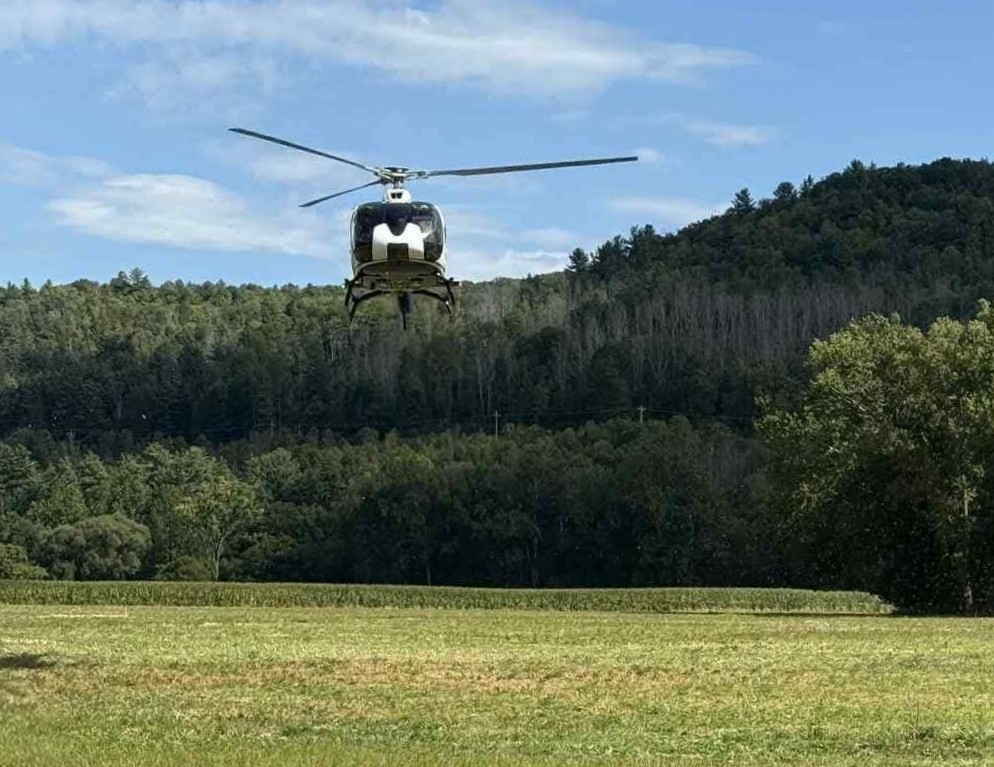 LifeNet 7-7 landed in a field near the accident scene.  The driver of the black car was flown out to Guthrie Robert Packer Hospital in Sayre, PA.